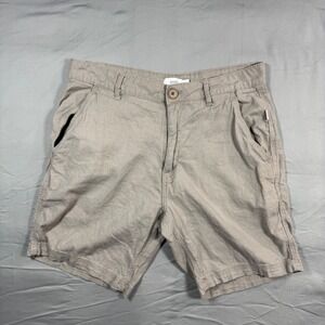 Onia Mens Stretch Linen Blend Chino Shorts Taupe Grey Sz 30 Flat Front